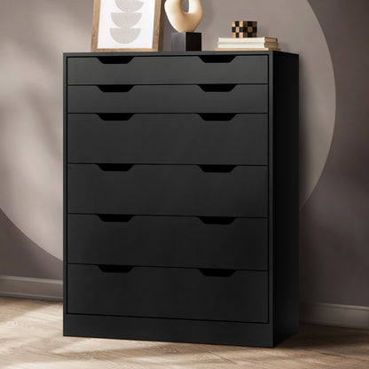 Oikiture 6 Chest of Drawers Tallboy Storage Cabinet Dresser Bedroom Black-Chest of Drawers-PEROZ Accessories