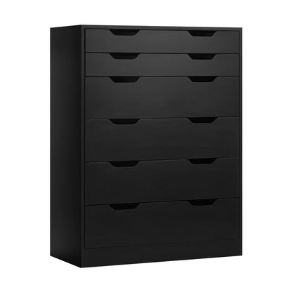 Oikiture 6 Chest of Drawers Tallboy Storage Cabinet Dresser Bedroom Black-Chest of Drawers-PEROZ Accessories