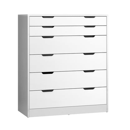 Oikiture 6 Chest of Drawers Tallboy Cabinet Bedroom Clothes White Furniture-Chest of Drawers-PEROZ Accessories