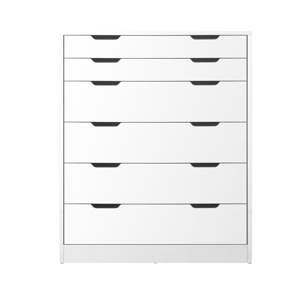 Oikiture 6 Chest of Drawers Tallboy Cabinet Bedroom Clothes White Furniture-Chest of Drawers-PEROZ Accessories