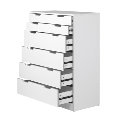 Oikiture 6 Chest of Drawers Tallboy Cabinet Bedroom Clothes White Furniture-Chest of Drawers-PEROZ Accessories