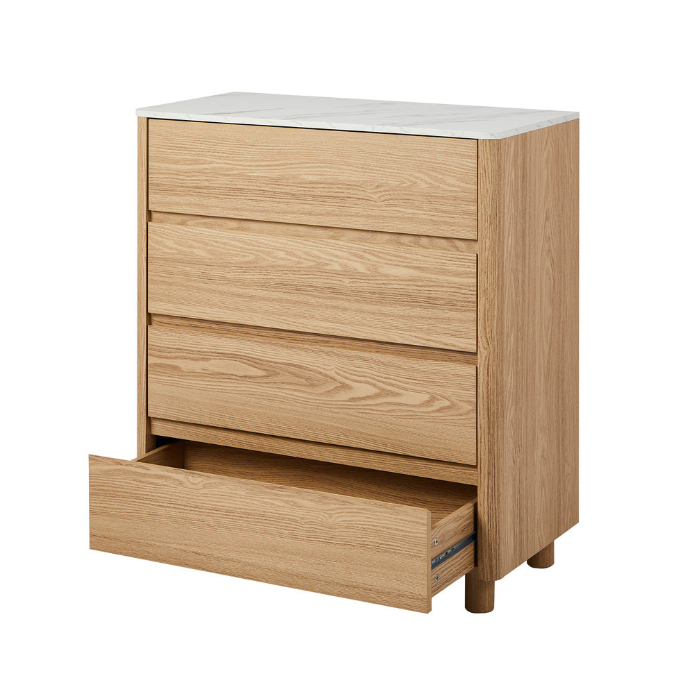 Oikiture 4 Chest of Drawers Dresser Faux Marble Top Natural-Chest of Drawerss-PEROZ Accessories
