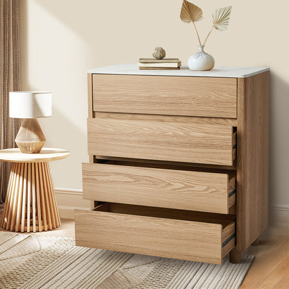 Oikiture 4 Chest of Drawers Dresser Faux Marble Top Natural-Chest of Drawerss-PEROZ Accessories