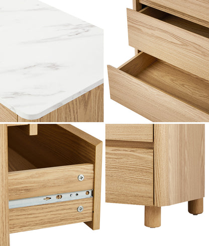 Oikiture 4 Chest of Drawers Dresser Faux Marble Top Natural-Chest of Drawerss-PEROZ Accessories