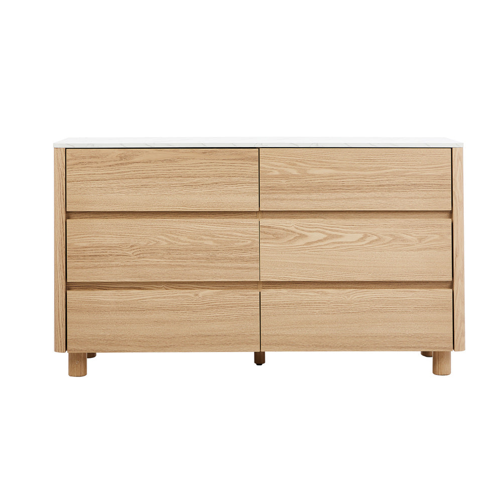Oikiture 6 Chest of Drawers Dresser Faux Marble Top Natural-Chest of Drawerss-PEROZ Accessories
