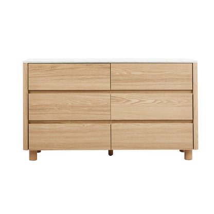 Oikiture 6 Chest of Drawers Dresser Faux Marble Top Natural-Chest of Drawerss-PEROZ Accessories