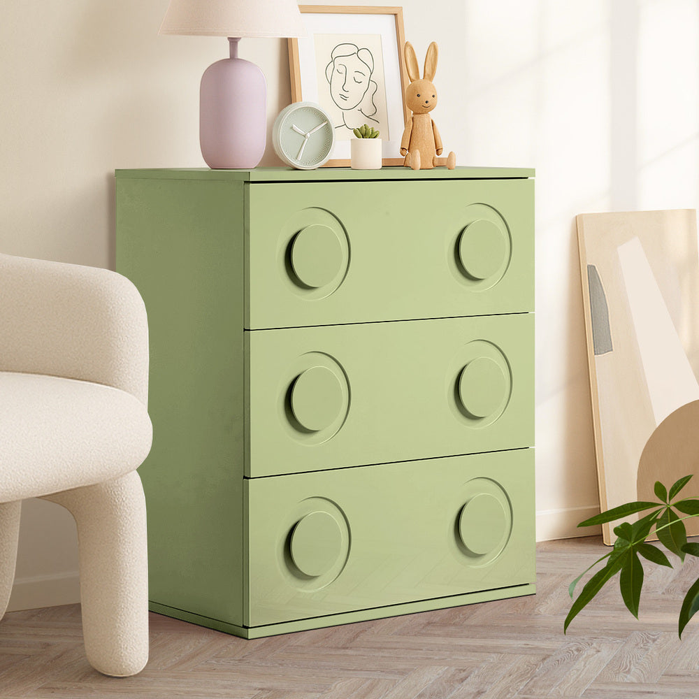 Oikiture 3 Chest of Drawers Cabinet Bedroom Dresser Night Stand Green-Chest of Drawers-PEROZ Accessories