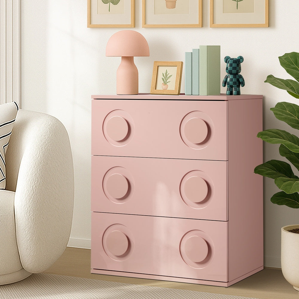 Oikiture 3 Chest of Drawers Cabinet Bedroom Dresser Night Stand Pink-Chest of Drawers-PEROZ Accessories