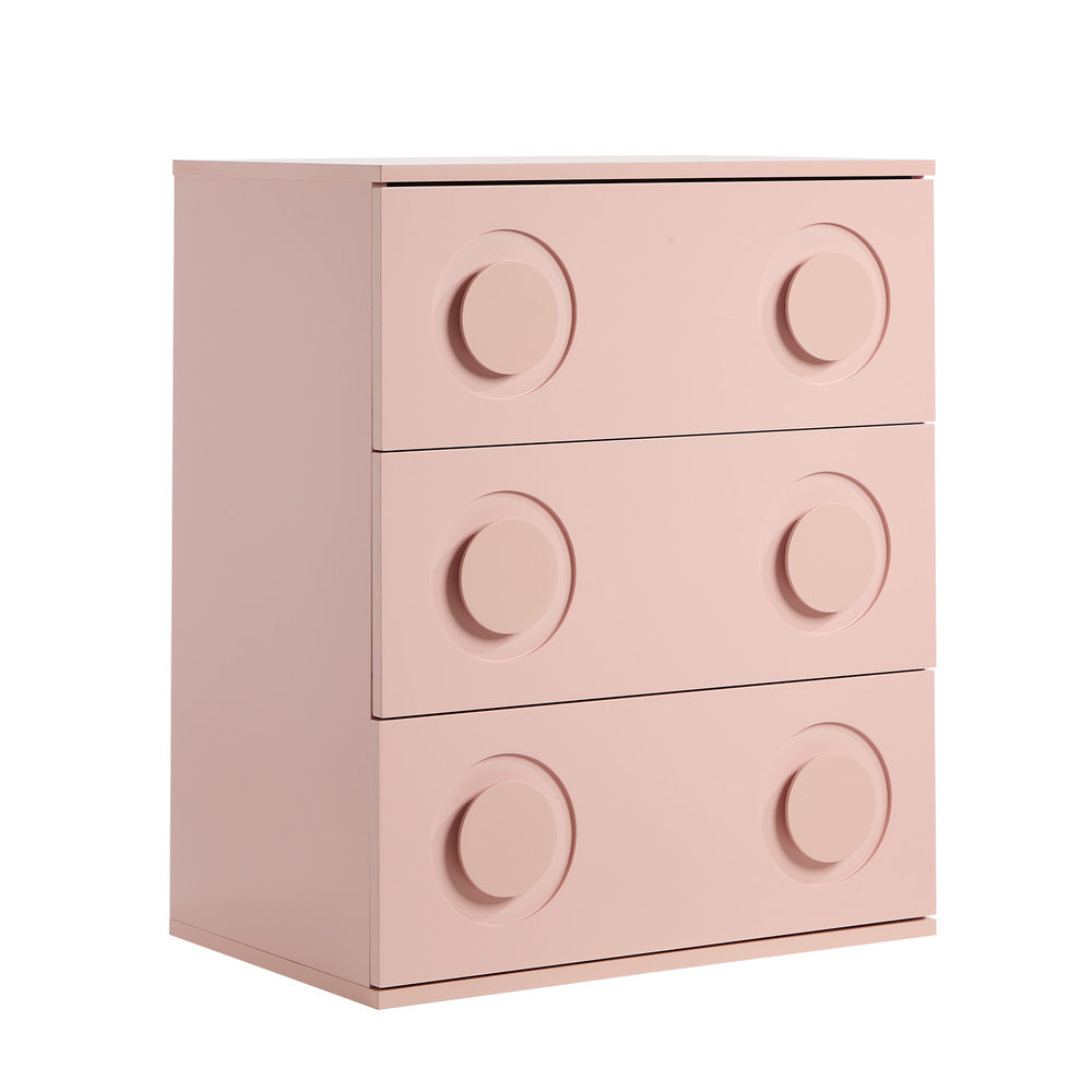 Oikiture 3 Chest of Drawers Cabinet Bedroom Dresser Night Stand Pink-Chest of Drawers-PEROZ Accessories