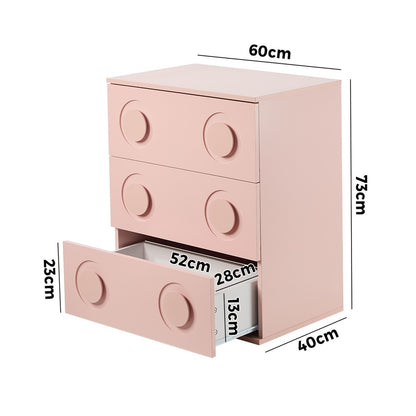 Oikiture 3 Chest of Drawers Cabinet Bedroom Dresser Night Stand Pink-Chest of Drawers-PEROZ Accessories