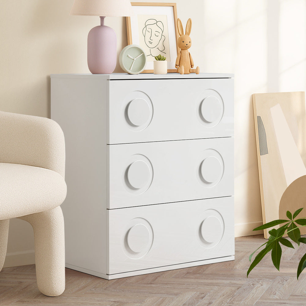 Oikiture 3 Chest of Drawers Cabinet Bedroom Dresser Night Stand White-Chest of Drawers-PEROZ Accessories