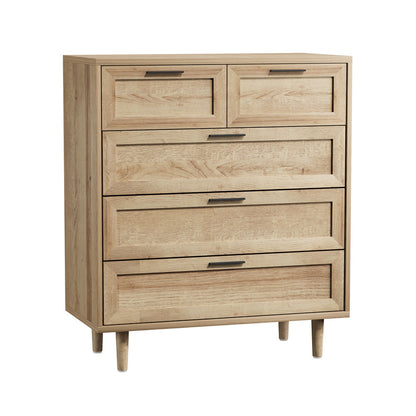 Oikiture 5 Chest of Drawers Dresser Tallboy Natural-Chest of Drawers-PEROZ Accessories