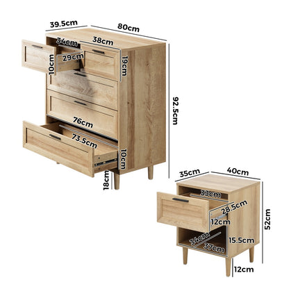 Oikiture 5 Chest of Drawers and 2 Bedside Tables Bedroom Set-Bedroom Set-PEROZ Accessories