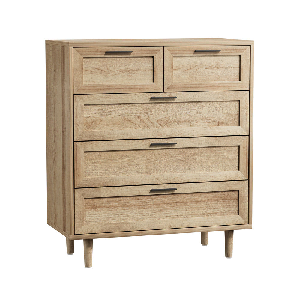 Oikiture 5 Chest of Drawers and 2 Bedside Tables Bedroom Set Natural-Bedroom Set-PEROZ Accessories