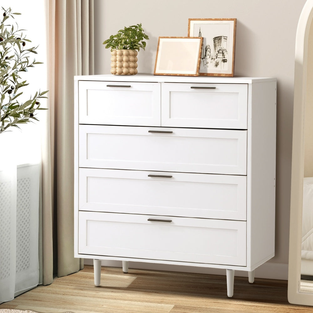 Oikiture 5 Chest of Drawers Dresser Tallboy White-Chest of Drawers-PEROZ Accessories