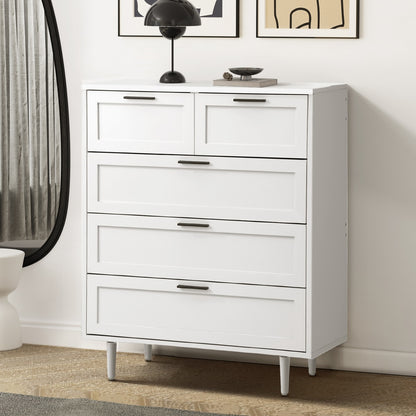 Oikiture 5 Chest of Drawers Dresser Tallboy White-Chest of Drawers-PEROZ Accessories