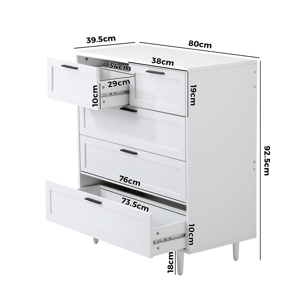 Oikiture 5 Chest of Drawers Dresser Tallboy White-Chest of Drawers-PEROZ Accessories