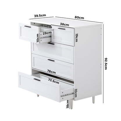Oikiture 5 Chest of Drawers Dresser Tallboy White-Chest of Drawers-PEROZ Accessories