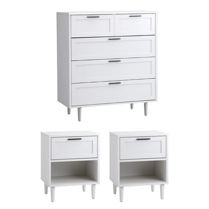 Oikiture Bedroom Set 5 Chest of Drawers and 2 Bedside Tables White-Bedroom Set-PEROZ Accessories