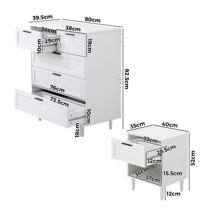 Oikiture Bedroom Set 5 Chest of Drawers and 2 Bedside Tables White-Bedroom Set-PEROZ Accessories