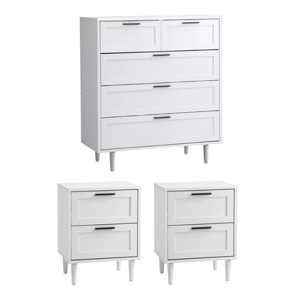 Oikiture 5 Chest of Drawers and 2 Bedside Tables Bedroom Set White-Bedroom Set-PEROZ Accessories