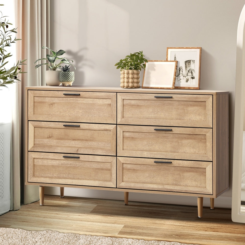 Oikiture 6 Chest of Drawers Dresser Tallboy Natural-Chest of Drawers-PEROZ Accessories