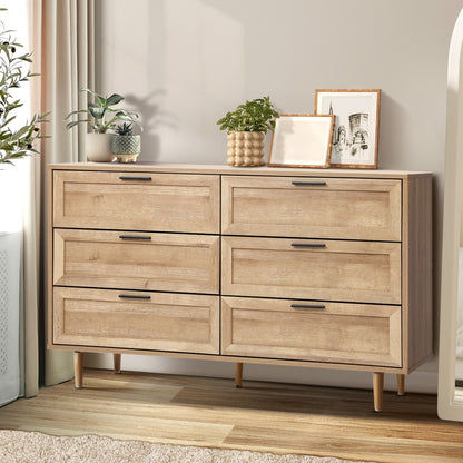 Oikiture 6 Chest of Drawers Dresser Tallboy Natural-Chest of Drawers-PEROZ Accessories