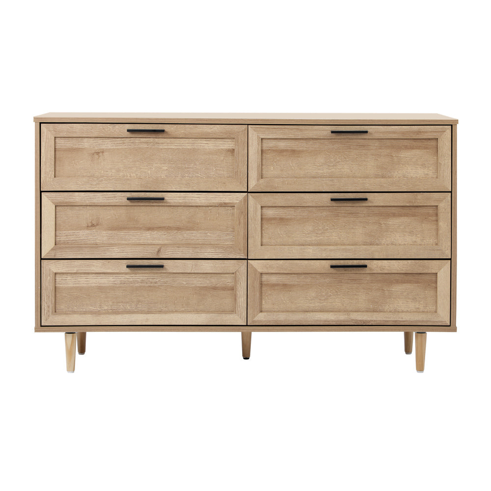 Oikiture 6 Chest of Drawers Dresser Tallboy Natural-Chest of Drawers-PEROZ Accessories