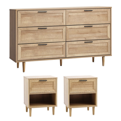 Oikiture 6 Chest of Drawers and 2 Bedside Tables Bedroom Set-Bedroom Set-PEROZ Accessories