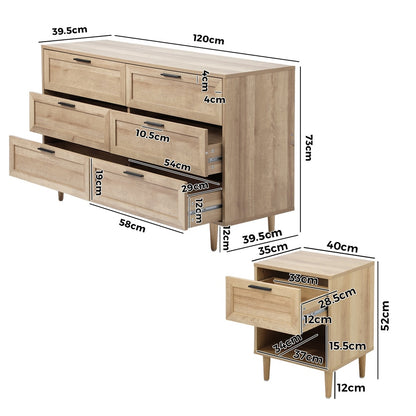 Oikiture 6 Chest of Drawers and 2 Bedside Tables Bedroom Set-Bedroom Set-PEROZ Accessories