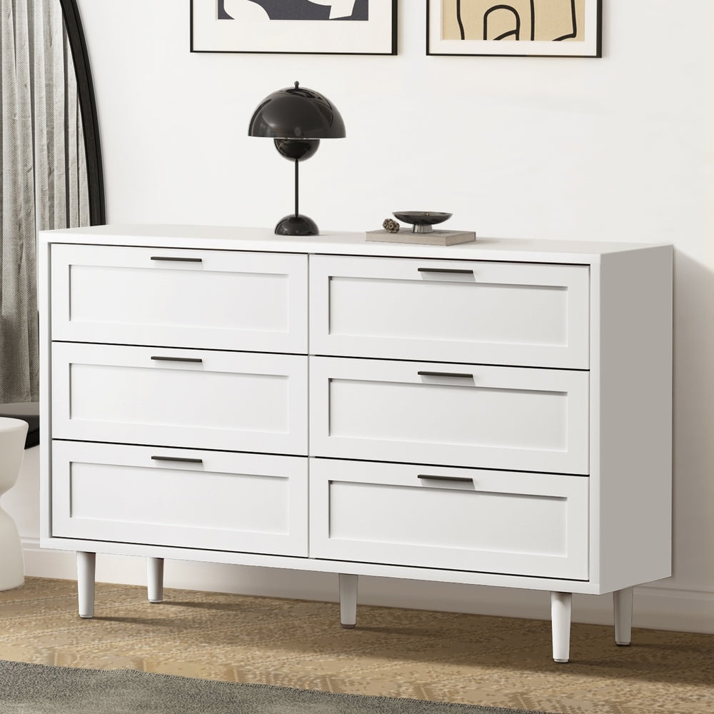Oikiture 6 Chest of Drawers Dresser Tallboy White-Chest of Drawers-PEROZ Accessories