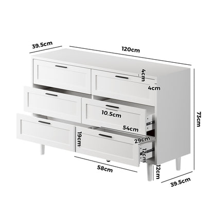 Oikiture 6 Chest of Drawers Dresser Tallboy White-Chest of Drawers-PEROZ Accessories