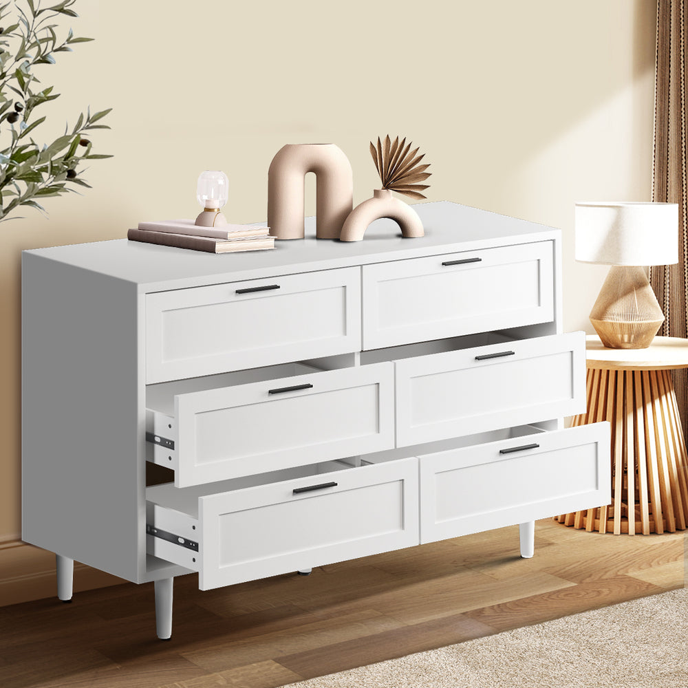 Oikiture 6 Chest of Drawers Dresser Tallboy White-Chest of Drawers-PEROZ Accessories