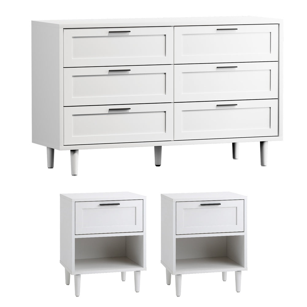 Oikiture Bedroom Set 6 Chest of Drawers and 2 Bedside Tables White-Bedroom Set-PEROZ Accessories