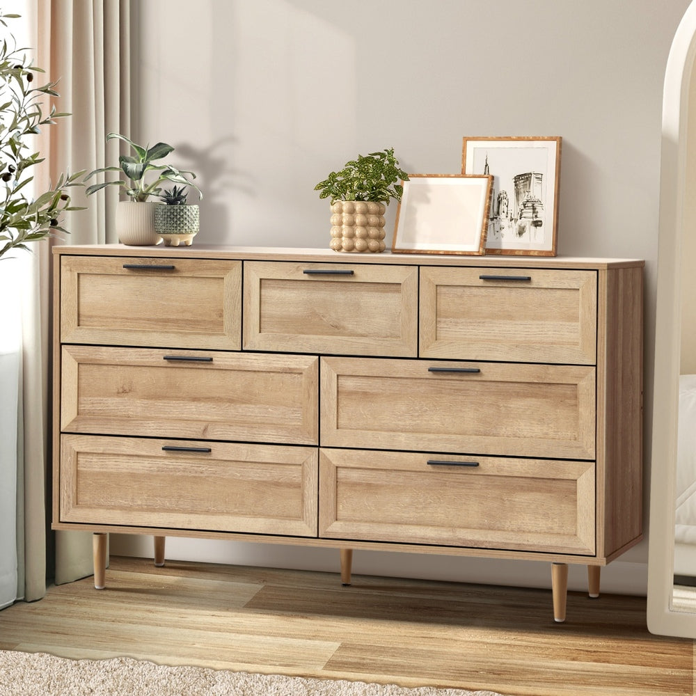 Oikiture 7 Chest of Drawers Dresser Tallboy Natural-Chest of Drawers-PEROZ Accessories