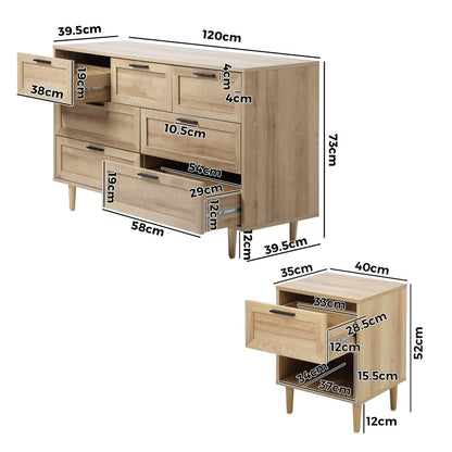 Oikiture 7 Chest of Drawers and 2 Bedside Tables Bedroom Set-Bedroom Set-PEROZ Accessories