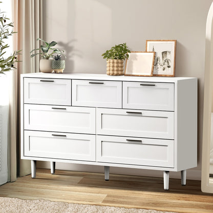 Oikiture 7 Chest of Drawers Dresser Tallboy White-Chest of Drawers-PEROZ Accessories
