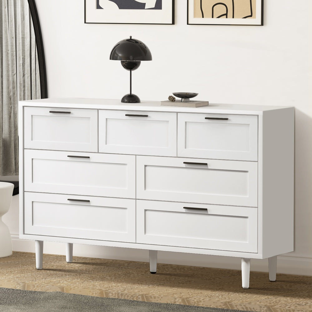 Oikiture 7 Chest of Drawers Dresser Tallboy White-Chest of Drawers-PEROZ Accessories