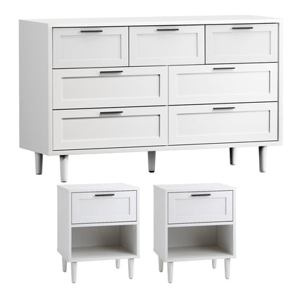 Oikiture Bedroom Set 7 Chest of Drawers and 2 Bedside Tables White-Bedroom Set-PEROZ Accessories