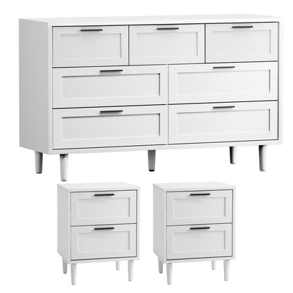 Oikiture 7 Chest of Drawers and 2 Bedside Tables Bedroom Set White-Bedroom Set-PEROZ Accessories