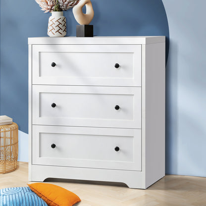 Oikiture 3 Chest of Drawers Tallboy Cabinet Bedside Table Hamptons Furniture-Chest of Drawers-PEROZ Accessories