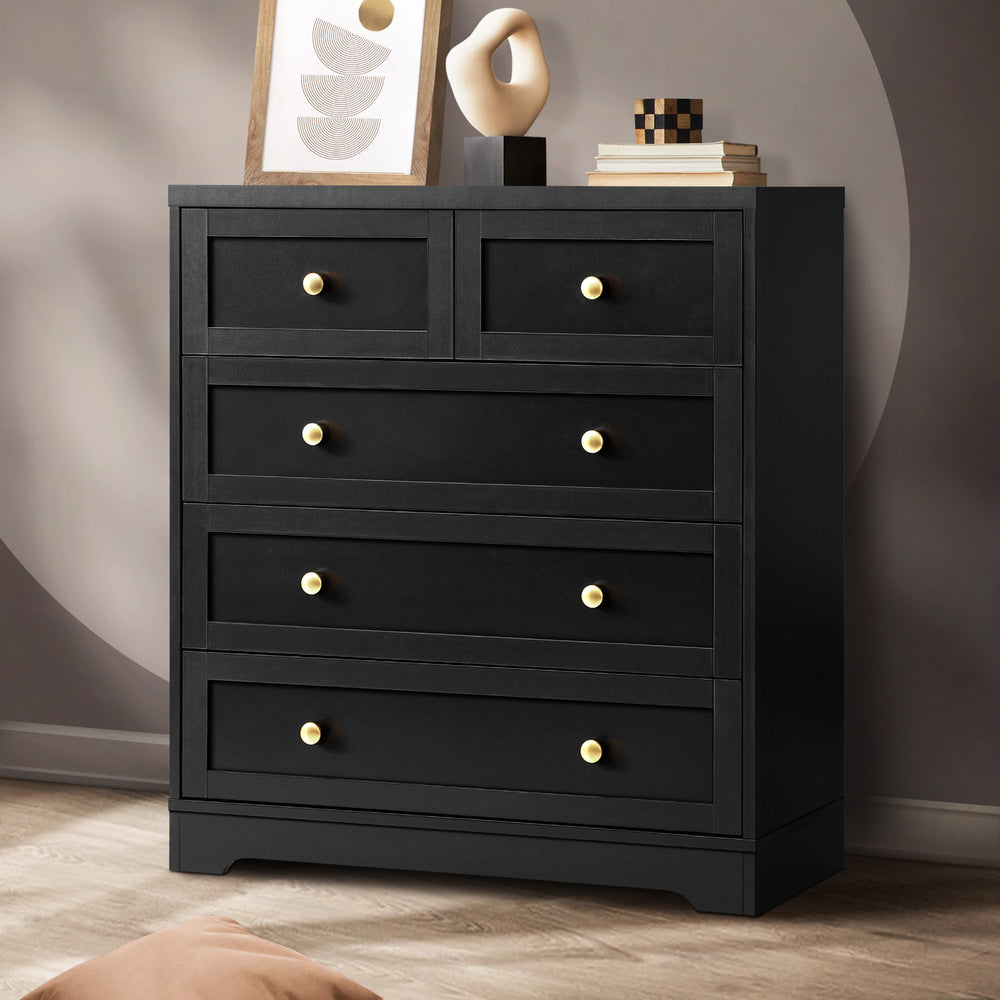 Oikiture Chest of Drawers with 5 Drawers Dresser Tallboy Storage Cabinet Black-Drawers-PEROZ Accessories