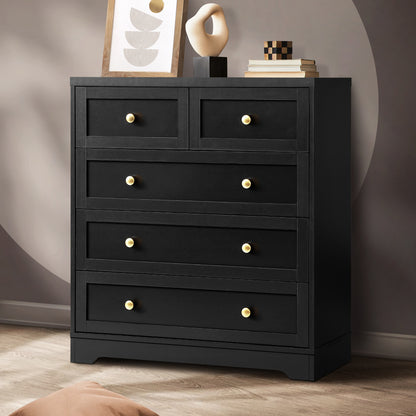 Oikiture Chest of Drawers with 5 Drawers Dresser Tallboy Storage Cabinet Black-Drawers-PEROZ Accessories