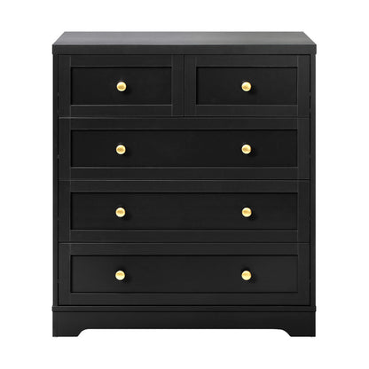 Oikiture Chest of Drawers with 5 Drawers Dresser Tallboy Storage Cabinet Black-Drawers-PEROZ Accessories