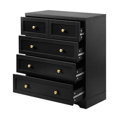 Oikiture Chest of Drawers with 5 Drawers Dresser Tallboy Storage Cabinet Black-Drawers-PEROZ Accessories