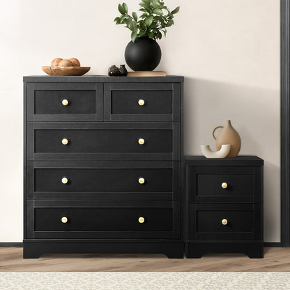 Oikiture 5 Chest of Drawers and Bedside Table Hamptons Furniture Set Black-Chest of Drawers-PEROZ Accessories