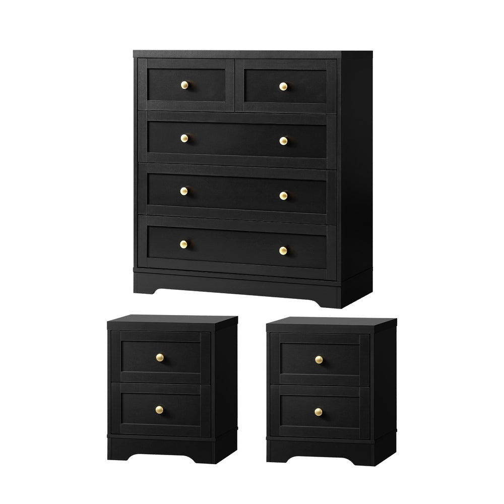 Oikiture 5 Chest of Drawers and 2 Bedside Tables Hamptons Furniture Set-Chest of Drawers-PEROZ Accessories
