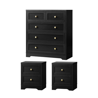 Oikiture 5 Chest of Drawers and 2 Bedside Tables Hamptons Furniture Set-Chest of Drawers-PEROZ Accessories