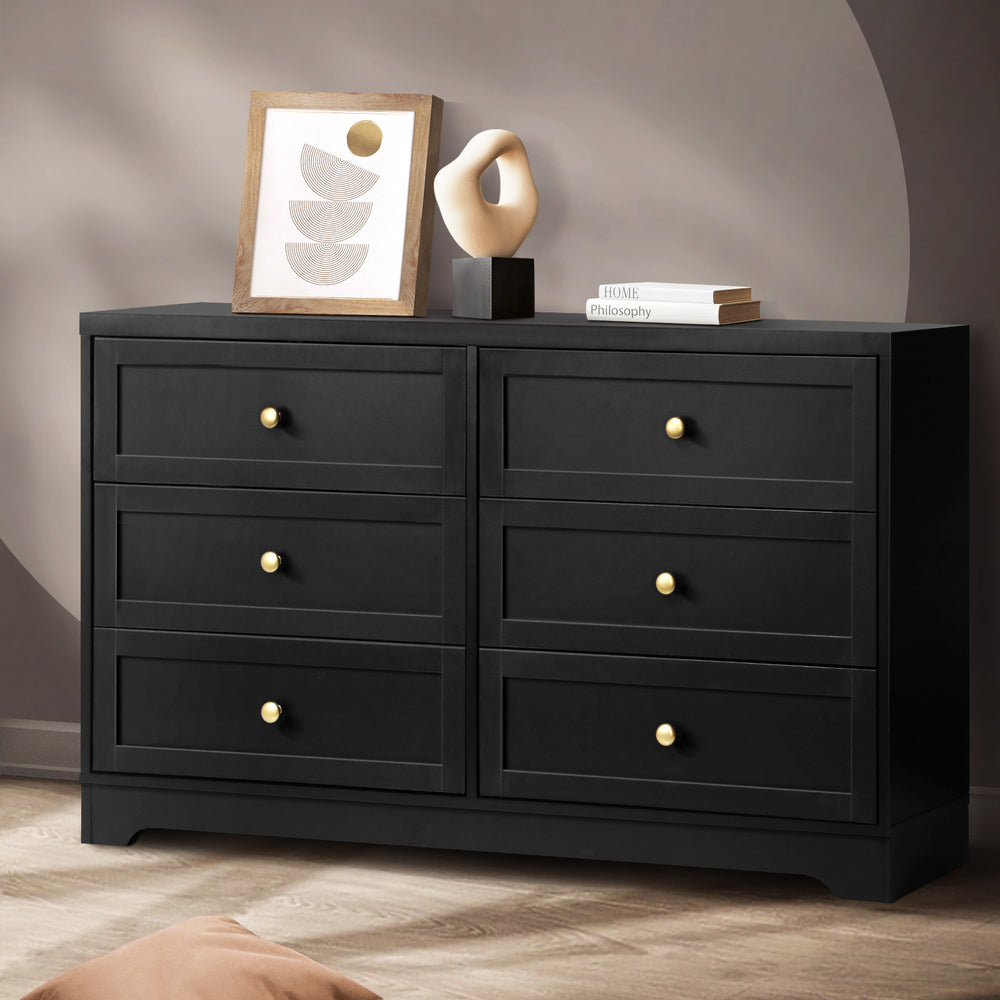 Oikiture Chest of Drawers with 6 Drawers Dresser Tallboy Storage Cabinet Black-Drawers-PEROZ Accessories