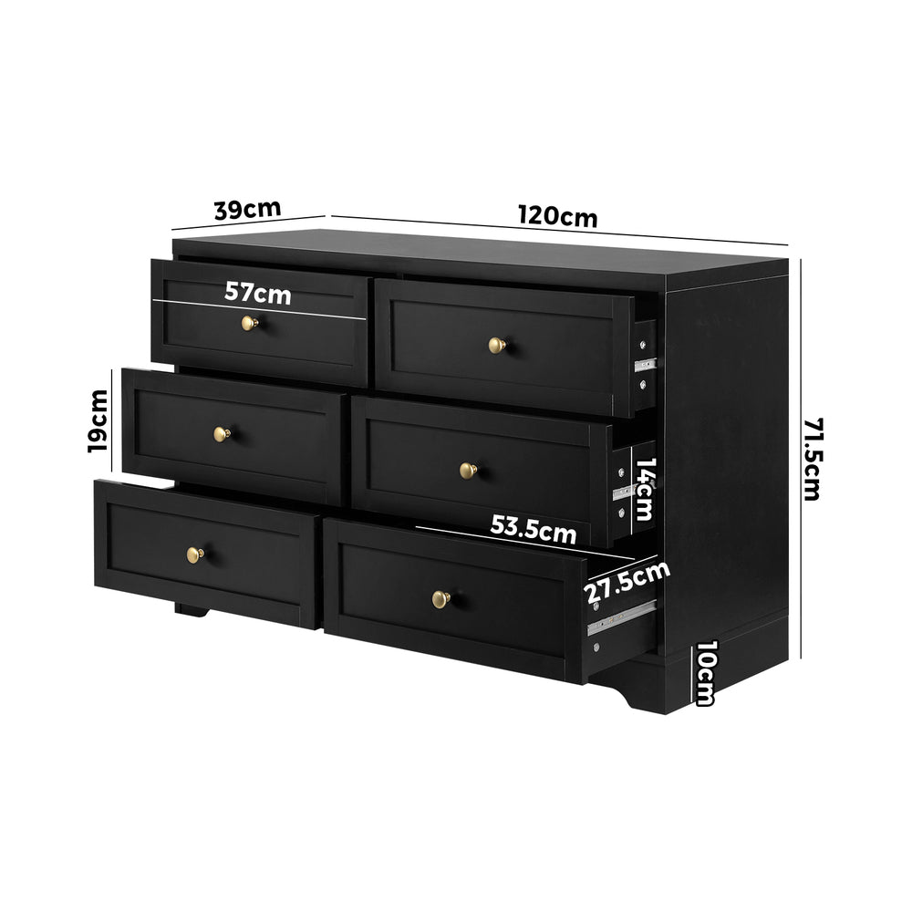 Oikiture Chest of Drawers with 6 Drawers Dresser Tallboy Storage Cabinet Black-Drawers-PEROZ Accessories